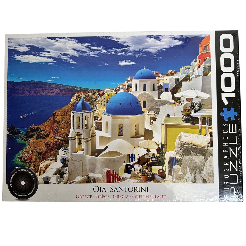 Eurographics Puzzle Oia Santorini Greece 1000 Piece Blue White Scenic HDR New